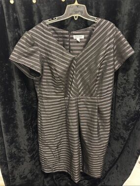Shelby & Palmer  Black & Silver Striped V-Neck Dress
